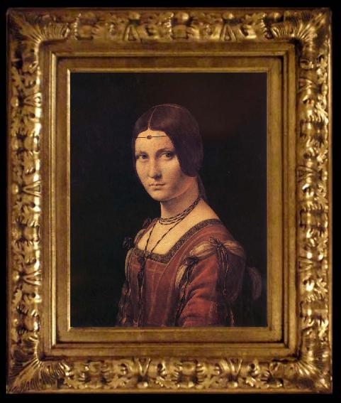 framed  LEONARDO da Vinci Portrait de femme,dit a tort La belle ferronniere, Ta144